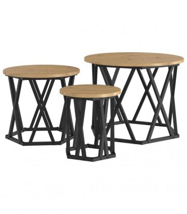 vidaXL Nesting Side Table 3 pcs Artisan Oak Engineered Wood and Steel