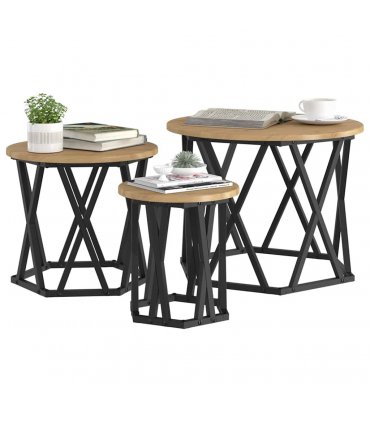 vidaXL Nesting Side Table 3 pcs Artisan Oak Engineered Wood and Steel