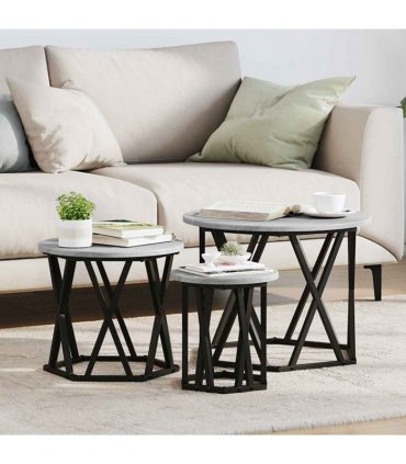 vidaXL Nesting Side Table 3 pcs Grey Sonoma Engineered Wood and Steel