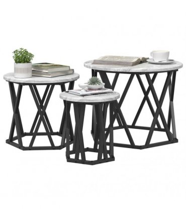 vidaXL Nesting Side Table 3 pcs Grey Sonoma Engineered Wood and Steel