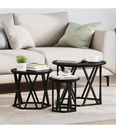 vidaXL Nesting Side Table 3 pcs Black Oak Engineered Wood and Steel