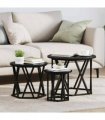 vidaXL Nesting Side Table 3 pcs Black Oak Engineered Wood and Steel