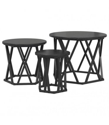 vidaXL Nesting Side Table 3 pcs Black Oak Engineered Wood and Steel