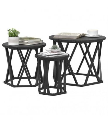 vidaXL Nesting Side Table 3 pcs Black Oak Engineered Wood and Steel