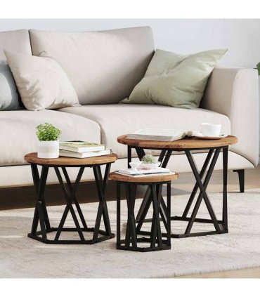 vidaXL Nesting Side Table 3 pcs Old Wood Engineered Wood and Steel