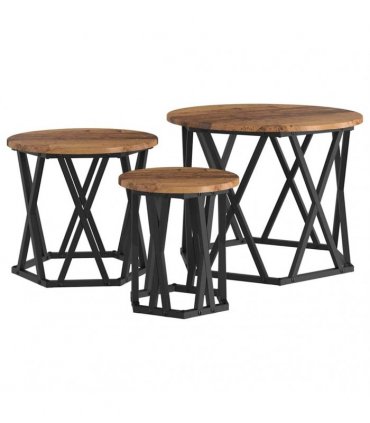 vidaXL Nesting Side Table 3 pcs Old Wood Engineered Wood and Steel