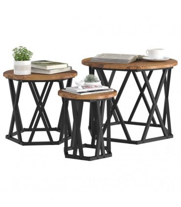 vidaXL Nesting Side Table 3 pcs Old Wood Engineered Wood and Steel