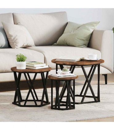 vidaXL Nesting Side Table 3 pcs Smoked Oak Engineered Wood and Steel