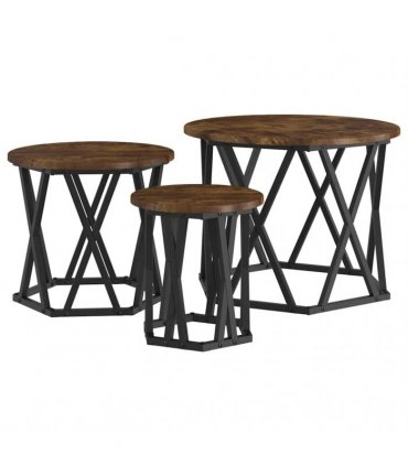 vidaXL Nesting Side Table 3 pcs Smoked Oak Engineered Wood and Steel