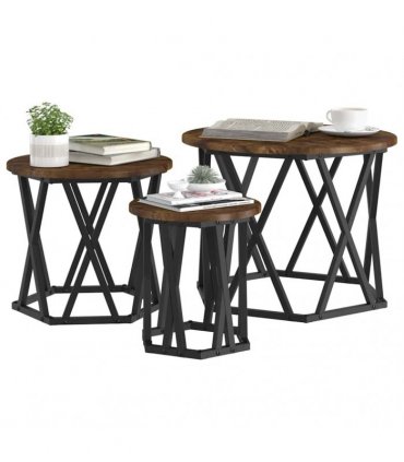 vidaXL Nesting Side Table 3 pcs Smoked Oak Engineered Wood and Steel