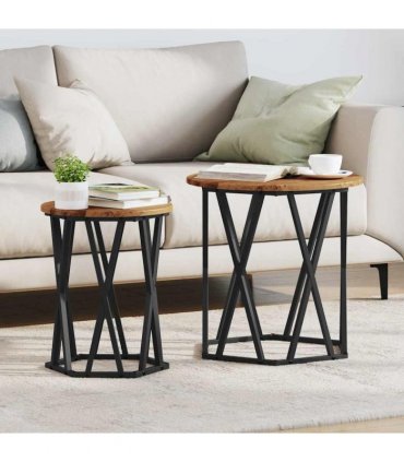 vidaXL Coffee Table 2 pcs Old Wood Engineered Wood and Steel