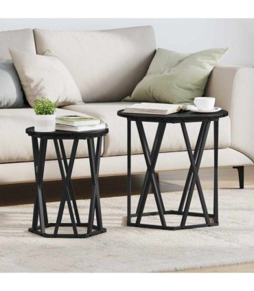 vidaXL Coffee Table 2 pcs Black Oak Engineered Wood and Steel