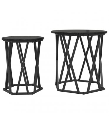 vidaXL Coffee Table 2 pcs Black Oak Engineered Wood and Steel