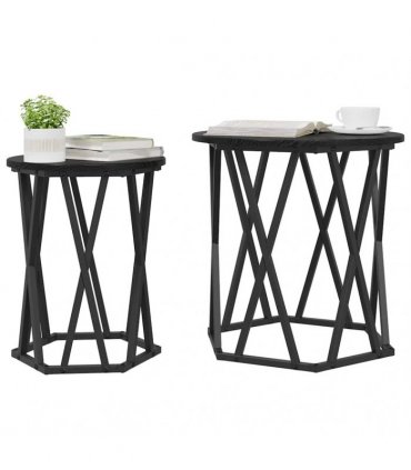 vidaXL Coffee Table 2 pcs Black Oak Engineered Wood and Steel