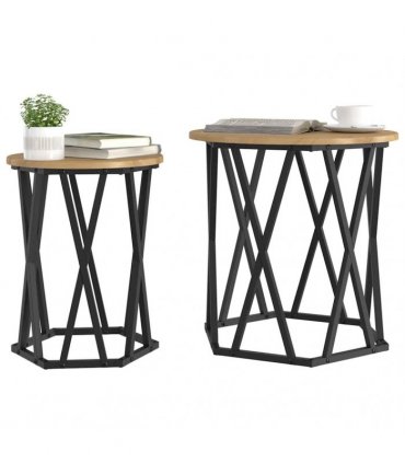 vidaXL Coffee Table 2 pcs Artisan Oak Engineered Wood and Steel