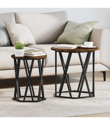 vidaXL Coffee Table 2 pcs Smoked Oak Engineered Wood and Steel