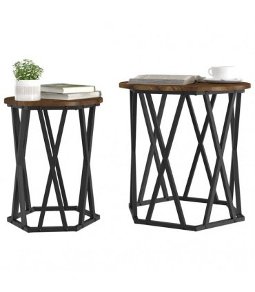 vidaXL Coffee Table 2 pcs Smoked Oak Engineered Wood and Steel