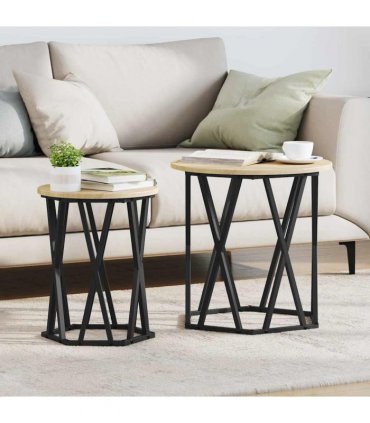 vidaXL Coffee Table 2 pcs Sonoma Oak Engineered Wood and Steel