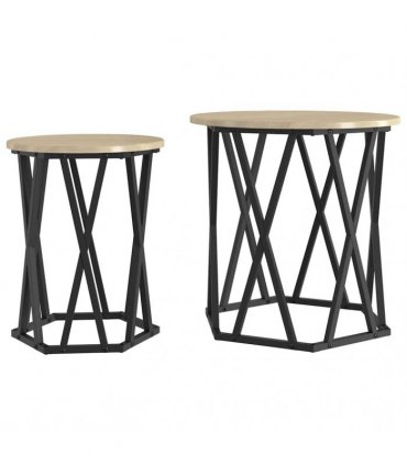 vidaXL Coffee Table 2 pcs Sonoma Oak Engineered Wood and Steel