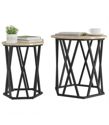 vidaXL Coffee Table 2 pcs Sonoma Oak Engineered Wood and Steel