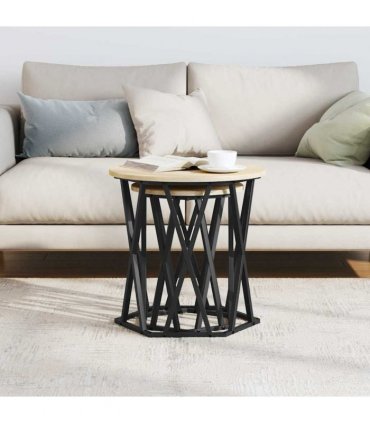 vidaXL Coffee Table 2 pcs Sonoma Oak Engineered Wood and Steel
