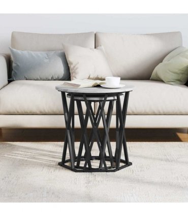 vidaXL Coffee Table 2 pcs Grey Sonoma Engineered Wood and Steel