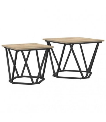 vidaXL Side Table Set 2 pcs Sonoma Oak Engineered Wood and Steel