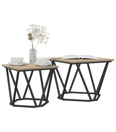 vidaXL Side Table Set 2 pcs Sonoma Oak Engineered Wood and Steel