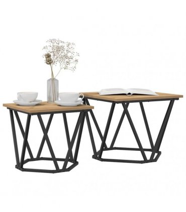 vidaXL Side Table Set 2 pcs Artisan Oak Engineered Wood and Steel