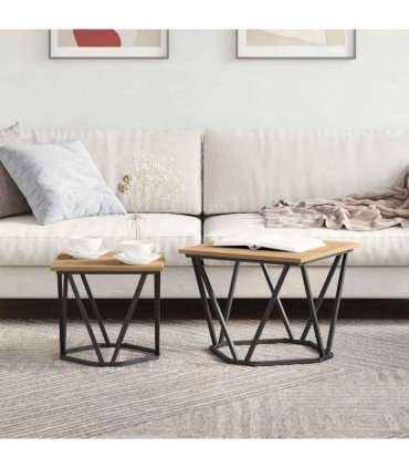 vidaXL Side Table Set 2 pcs Artisan Oak Engineered Wood and Steel
