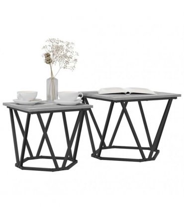 vidaXL Side Table Set 2 pcs Grey Sonoma Engineered Wood and Steel