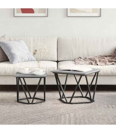 vidaXL Side Table Set 2 pcs Grey Sonoma Engineered Wood and Steel