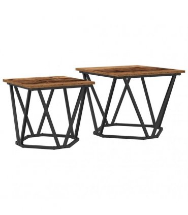 vidaXL Side Table Set 2 pcs Reclaimed Wood Engineered Wood and Steel