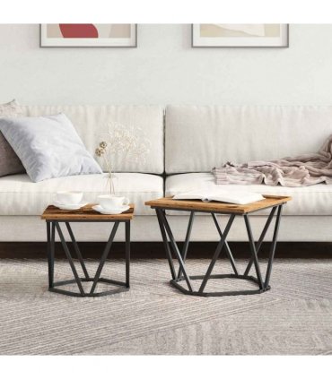 vidaXL Side Table Set 2 pcs Reclaimed Wood Engineered Wood and Steel