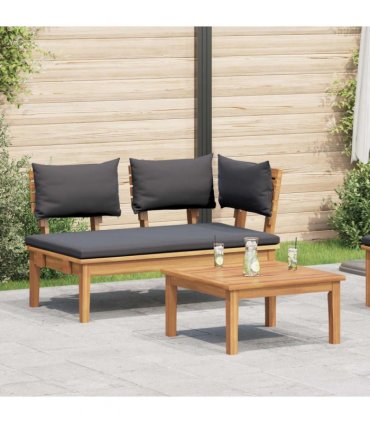 vidaXL Garden Bench and Table Set 2 pcs Grey and Brown Solid Teak wood — Colour: Dark grey, Model: Corner bench +table