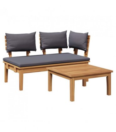 vidaXL Garden Bench and Table Set 2 pcs Grey and Brown Solid Teak wood — Colour: Dark grey, Model: Corner bench +table