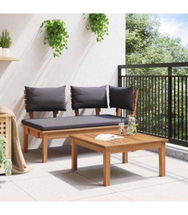 vidaXL Garden Bench and Table Set 2 pcs Grey and Brown Solid Teak wood — Colour: Dark grey, Model: Corner bench +table