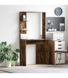 vidaXL Desk with Shelf Smoked Oak 78.5 x 37 x 154.5 cm Engineered Wood