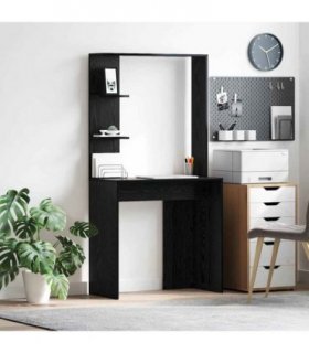 vidaXL Desk with Shelf Black Oak 78.5 x 37 x 154.5 cm Engineered Wood