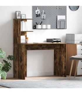 vidaXL Desk with Shelf Smoked Oak 102 x 50 x 124 cm Engineered Wood