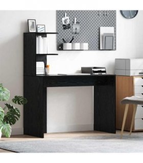 vidaXL Desk with Shelf Black Oak 102 x 50 x 124 cm Engineered Wood