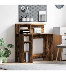vidaXL Desk with Shelf Smoked Oak 90 x 48 x 101.5 cm Engineered Wood