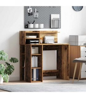 vidaXL Desk with Shelf Old Wood 90 x 48 x 101.5 cm Engineered Wood