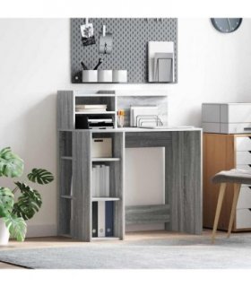 vidaXL Desk with Shelf Grey Sonoma 90 x 48 x 101.5 cm Engineered Wood