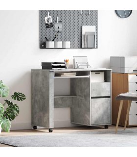 vidaXL Desk with Wheels Concrete Grey 91 x 50 x 77 cm Engineered Wood