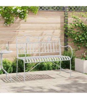 vidaXL Garden Bench Antique White 103.5 x 59 x 89 cm Steel