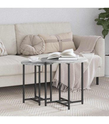 vidaXL Side Table Set 2 pcs Grey Sonoma and Black