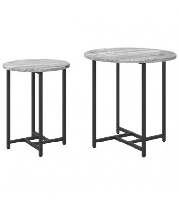 vidaXL Side Table Set 2 pcs Grey Sonoma and Black