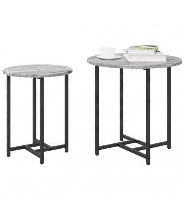vidaXL Side Table Set 2 pcs Grey Sonoma and Black