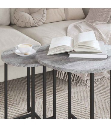 vidaXL Side Table Set 2 pcs Grey Sonoma and Black